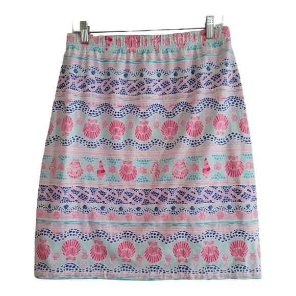 TALBOTS Summer Beach Shells White/Pink/Blue Skirt Medium Stretch Jersey Knit - Picture 1 of 4